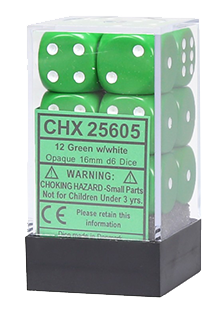 Chessex Opaque 12x16mm Dice Green with White